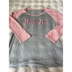 Y2K Miss Me Grey & Pink Top 3/4 Sleeve